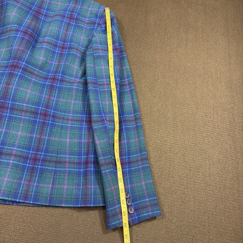 Vtg Pendleton Women's Purple Green & Blue 100% Virgin Wool Plaid Blazer Size 16 - Picture 7 of 8
